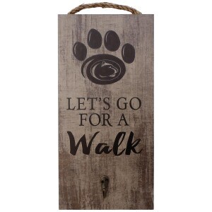 sign with paw print, Athletic Logo, Let's Go for a Walk, and leash hook